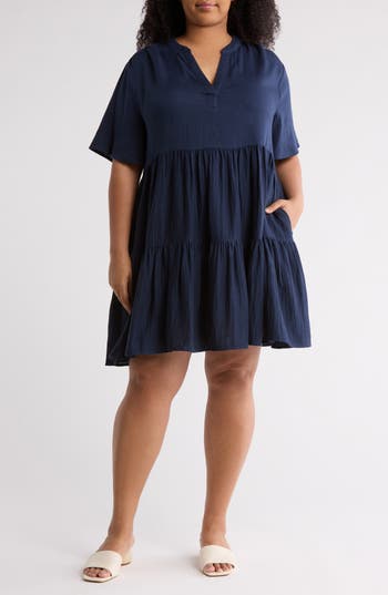 Caslon ® Short Sleeve Tiered Babydoll Dress