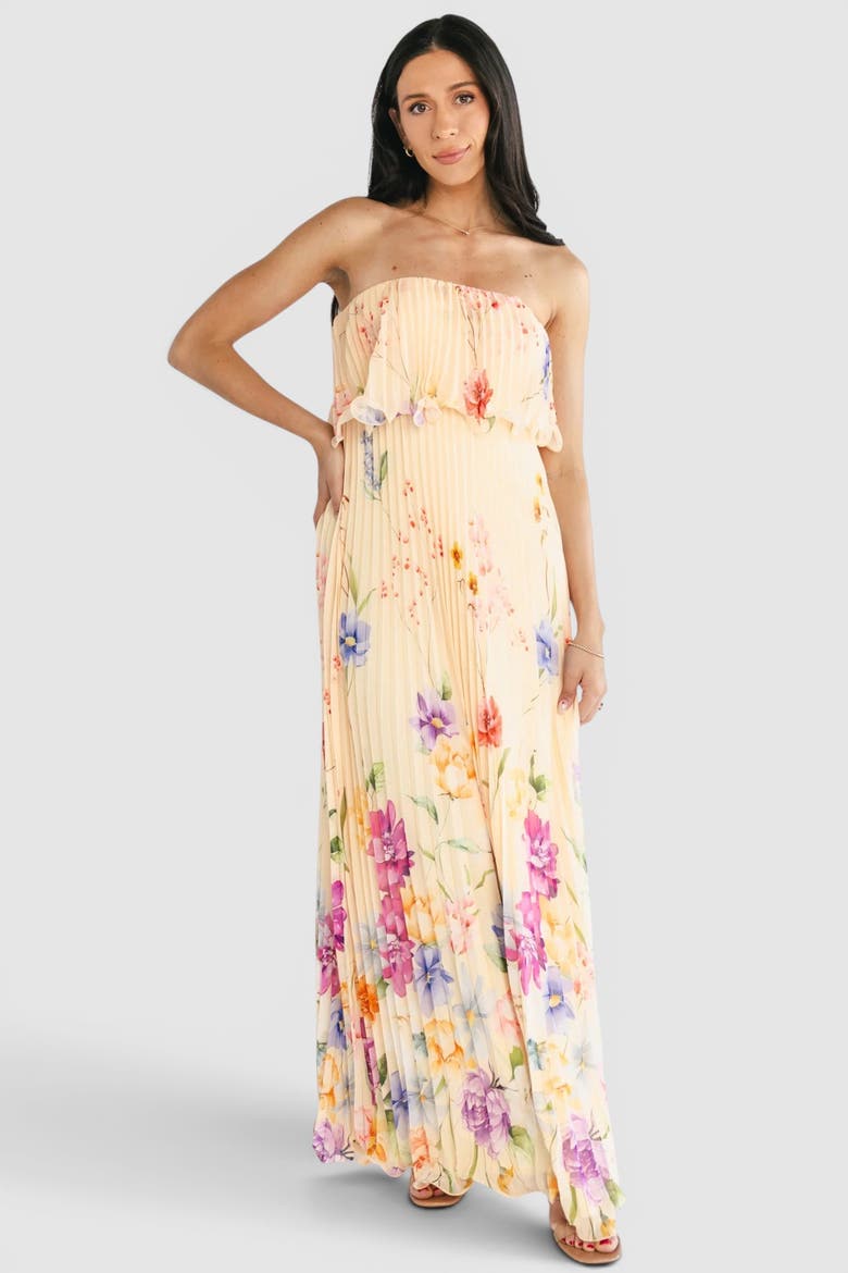 Bloom Pleated Strapless Maxi Dress, Main, color, Yellow
