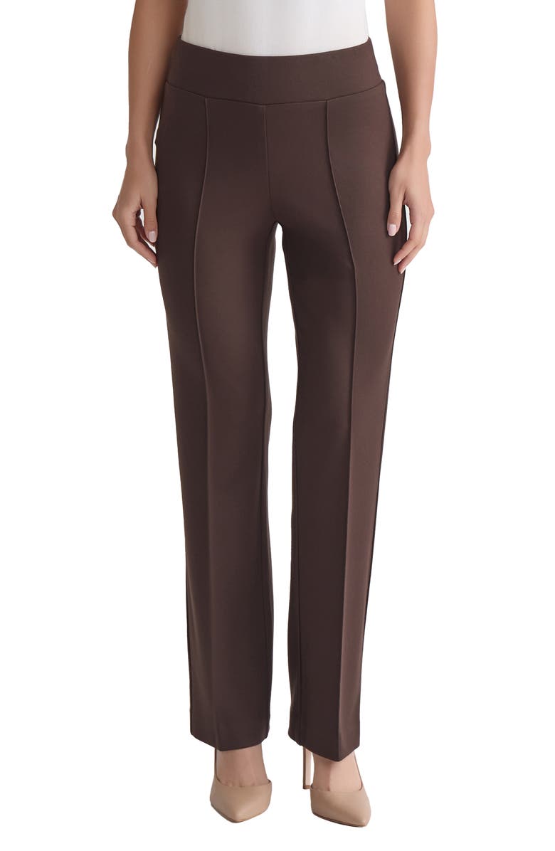 Jones New York Pintuck Pull-On Straight Leg Pants, Main, color, Coffee Bean