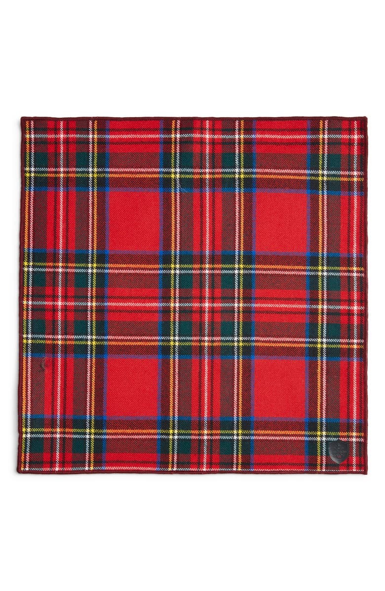 CLIFTON WILSON Red Tartan Plaid Wool Pocket Square, Alternate, color, Red