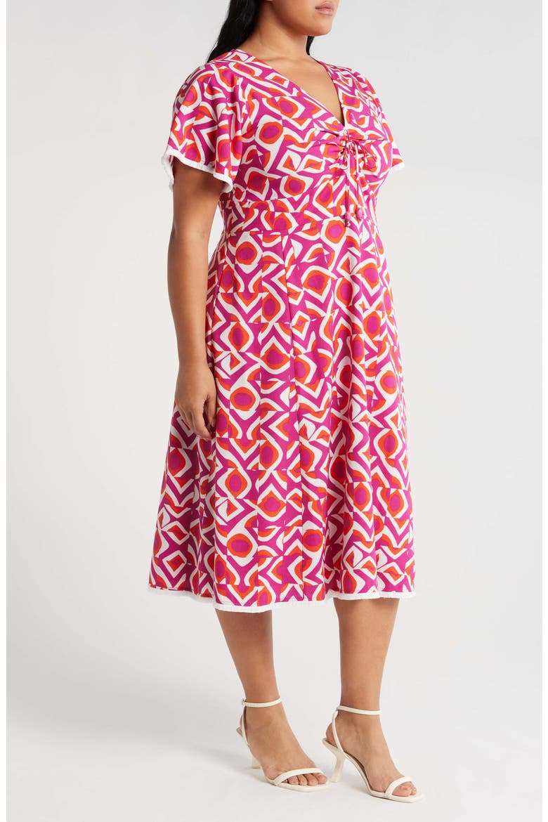 Geo Print Midi Dress, Alternate, color, WILD BERRY