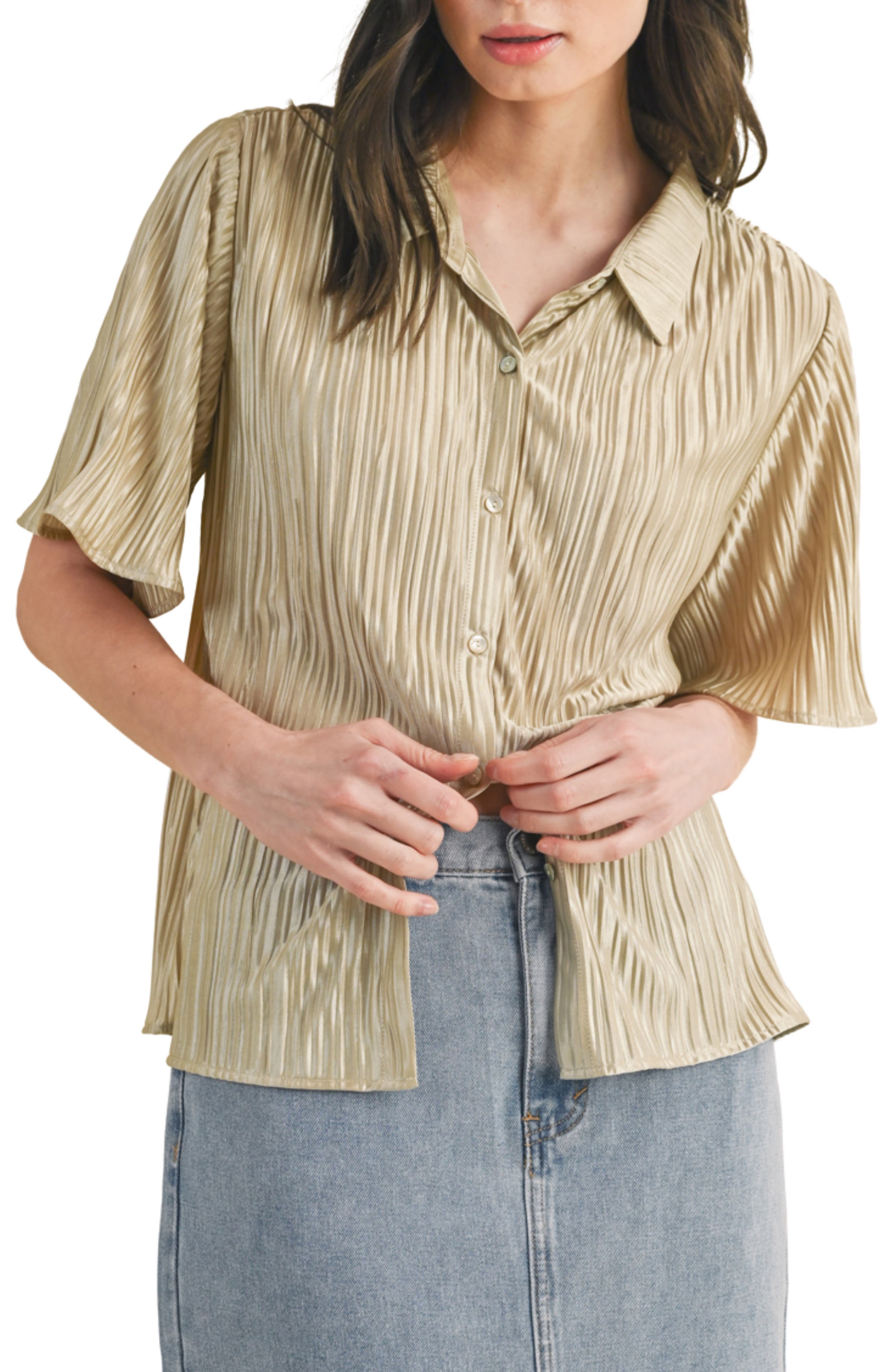 WISHLIST Pleated Satin Shirt