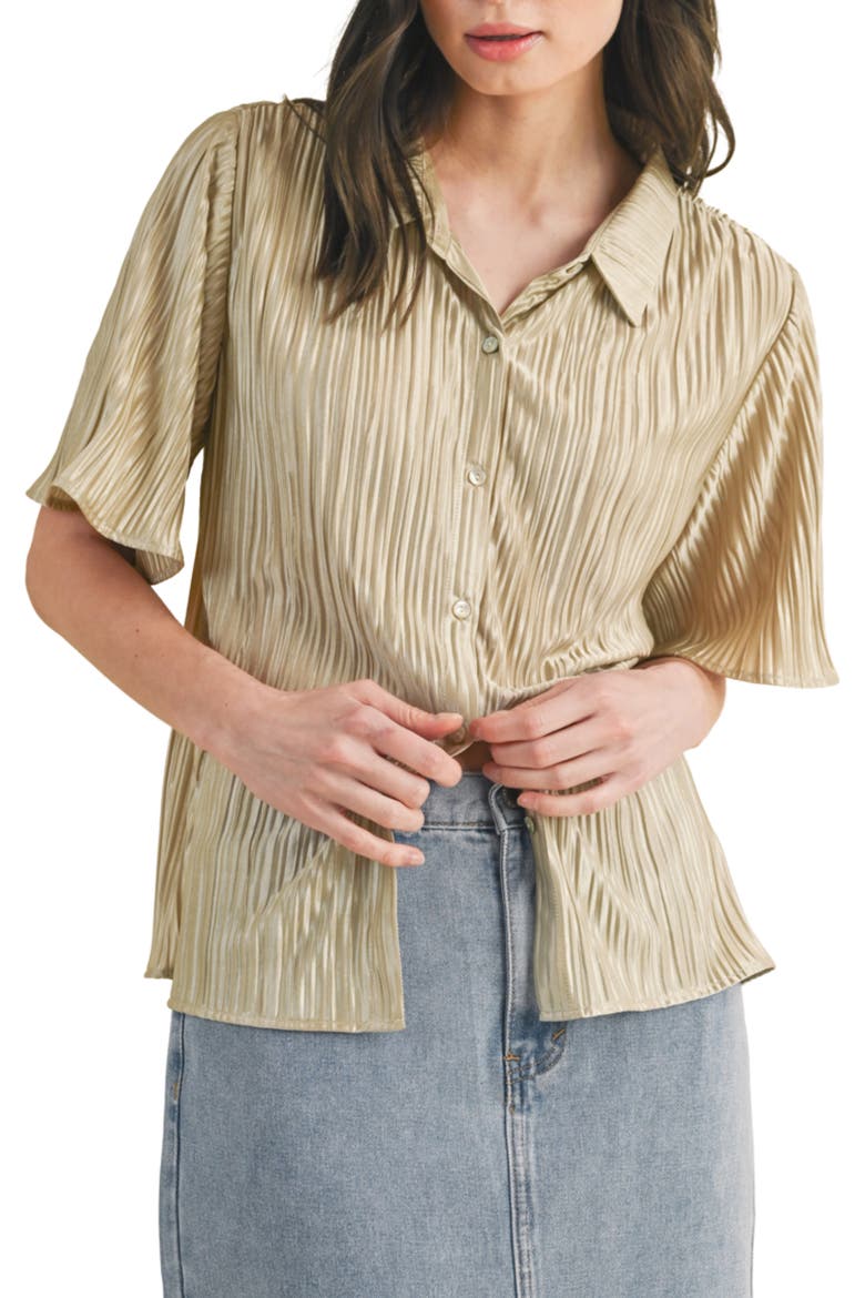 Pleated Satin Shirt, Main, color, CHAMPAGNE