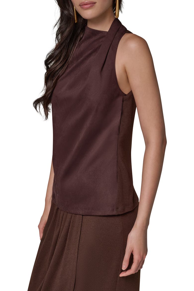 Mixed Media Tie Neck Tank, Alternate, color, ESPRESSO