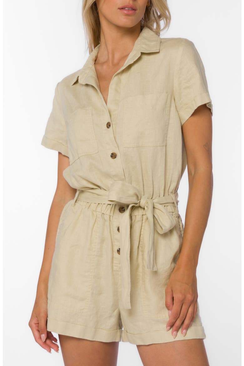 Rosalie Belted Linen Romper, Main, color, NATURAL