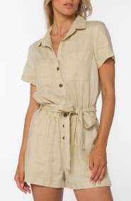 VELVET HEART Rosalie Belted Linen Romper