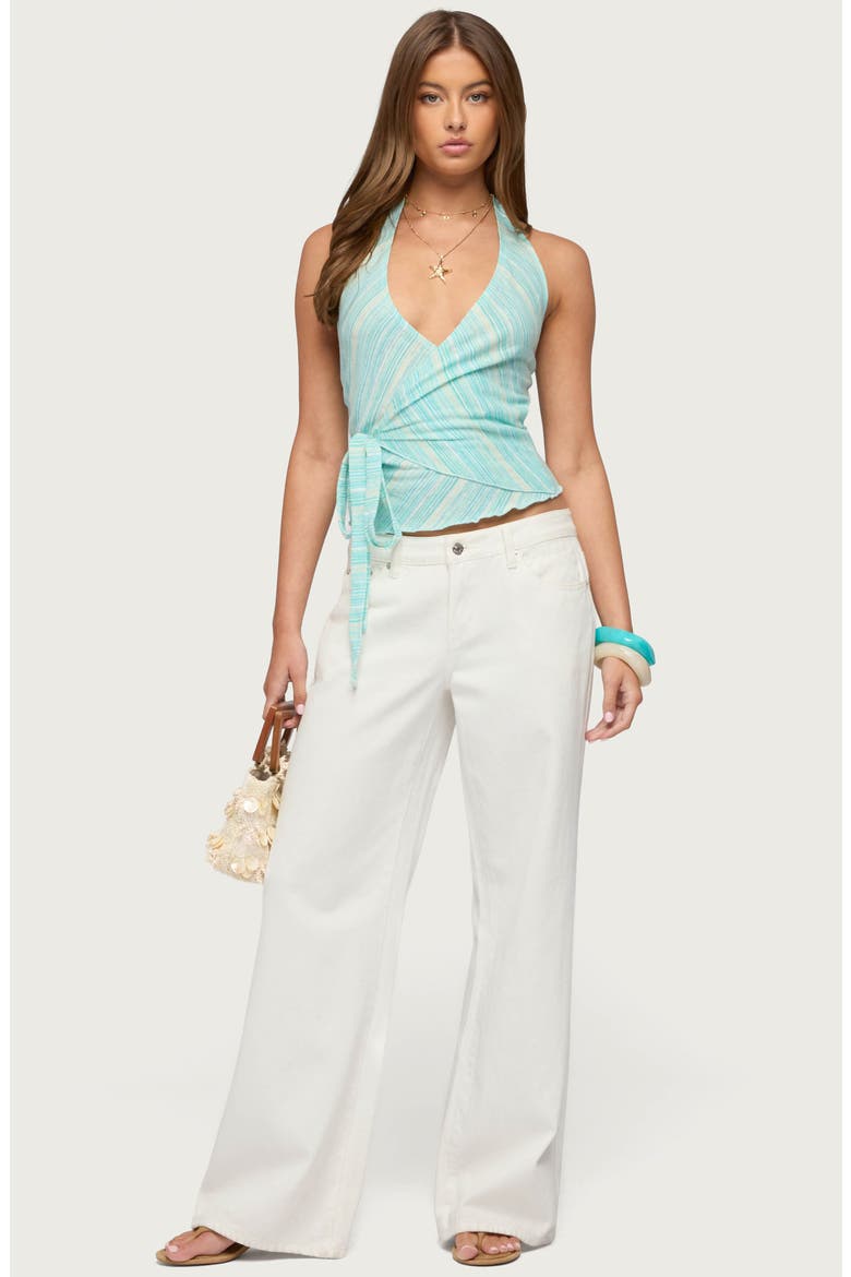 Aquarelle Stripe Faux Wrap Crop Top, Alternate, color, AQUA