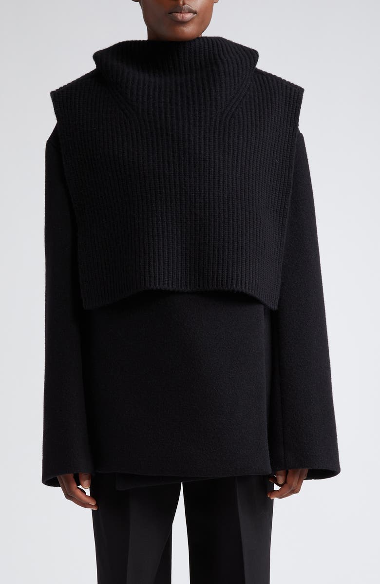 TOTEME Rib Wool & Cashmere Hooded Bib, Main, color,