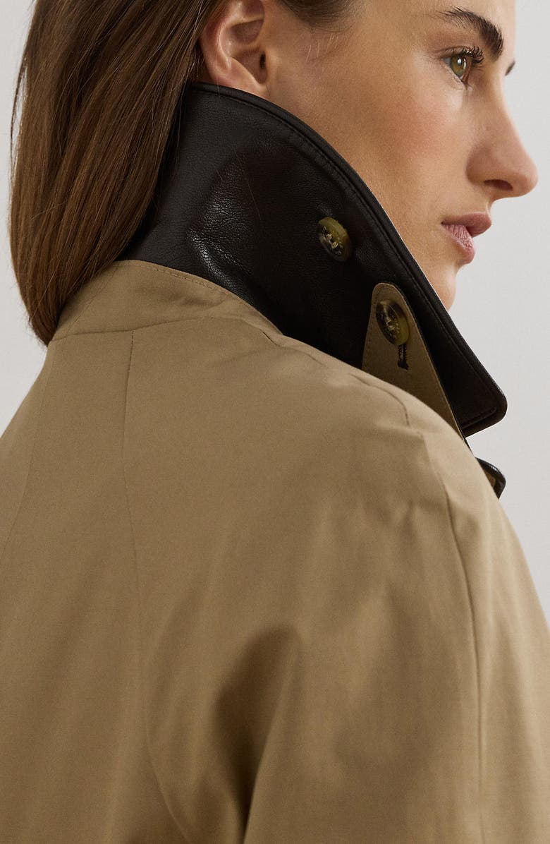 Lauren Ralph Lauren Balmacaan Single Breasted Raincoat with Faux Leather Trim, Alternate, color, Sand