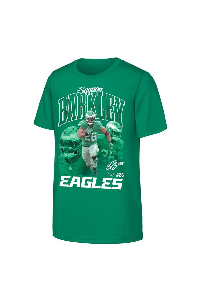Youth Outerstuff Saquon Barkley Midnight Green Philadelphia Eagles Triple Pic T-Shirt, Main, color, Green