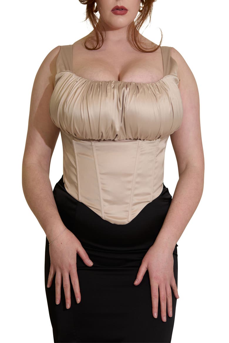 Alyssa Fuller Bust Satin Corset Top, Main, color, Champagne