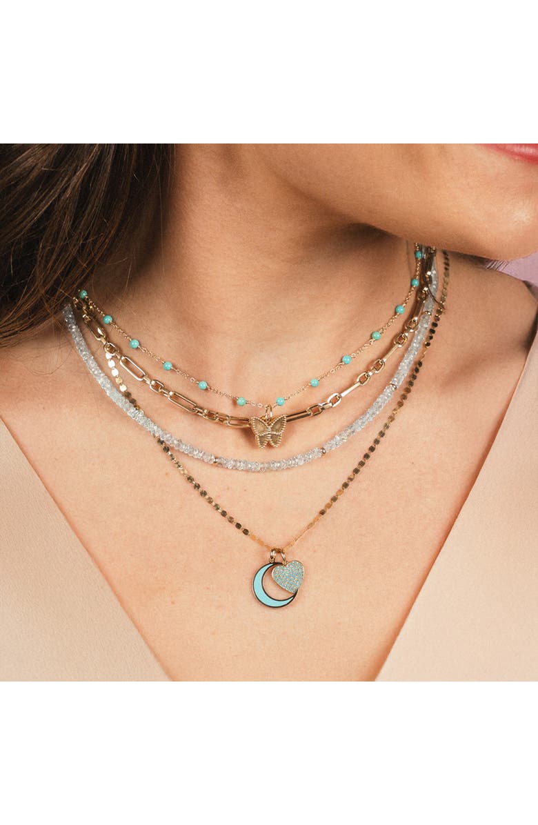 The Lovery Fine Jewelry Turquoise Pave Heart Charm, Alternate, color, Turquoise