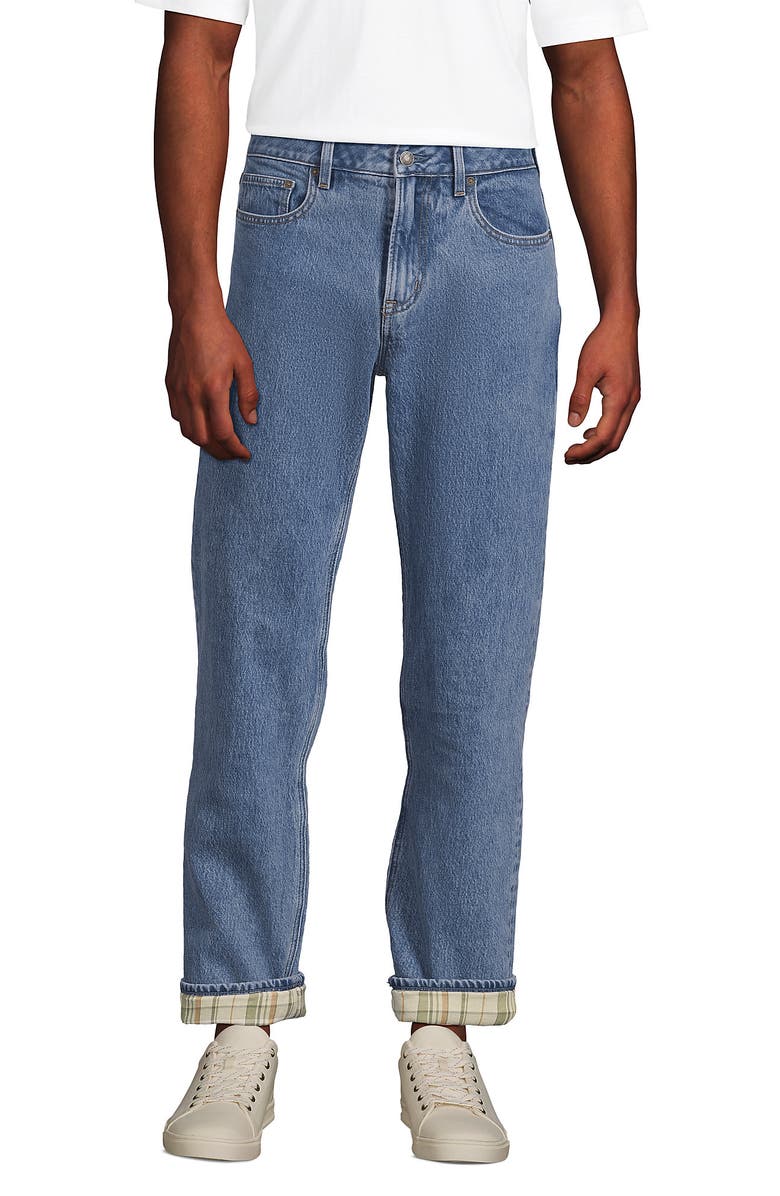 Lands' End Stretch Comfort Waist Classic Fit Flannel Lined Jean, Alternate, color, Medium Stonewash