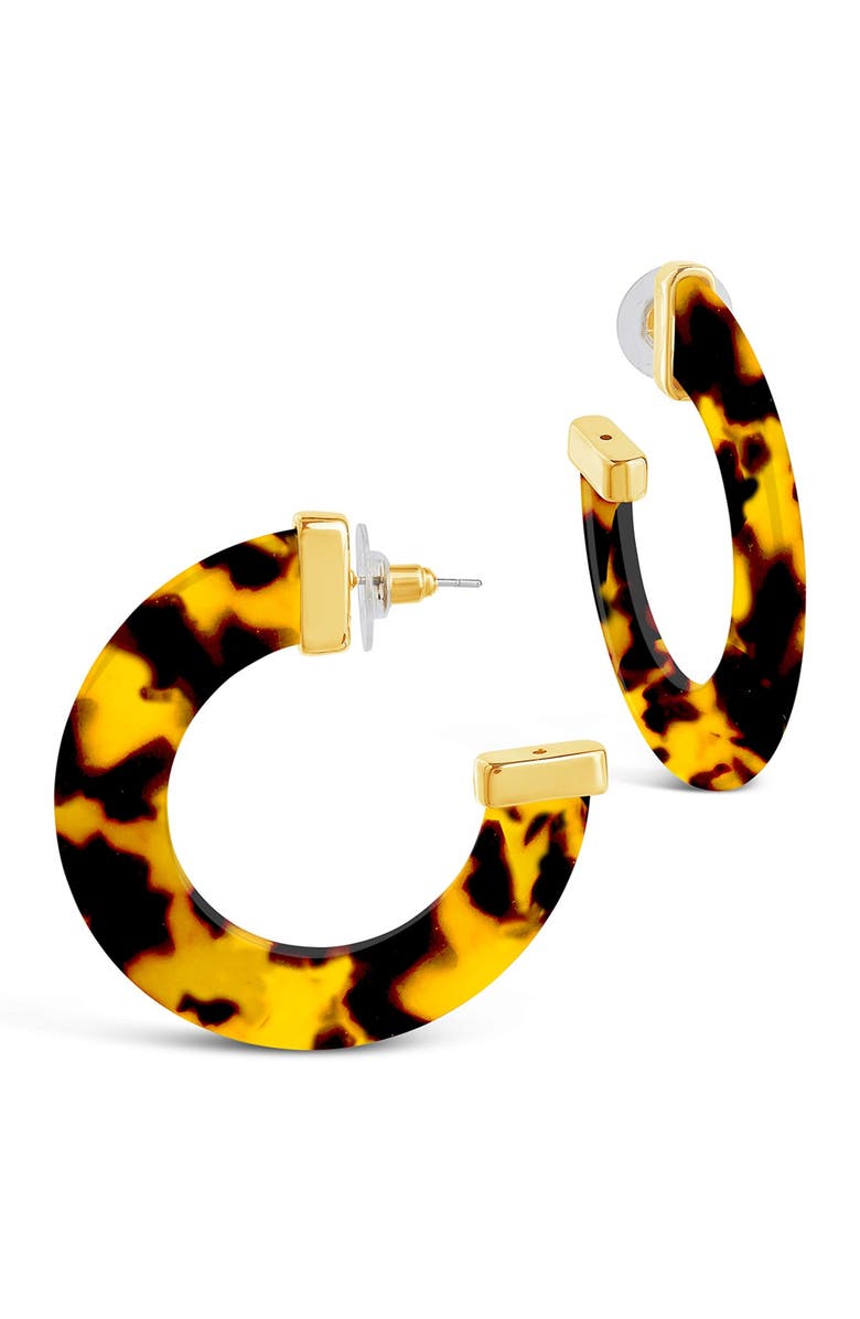 Sterling Forever Tortoise 50mm Resin Hoop Earrings, Alternate, color, 