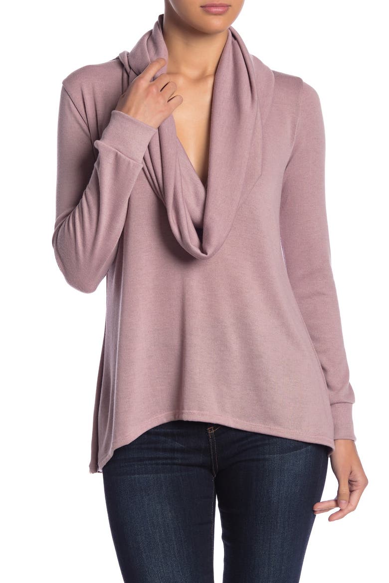 Cowl Neck High/Low Tunic Sweater, Main, color, PINK