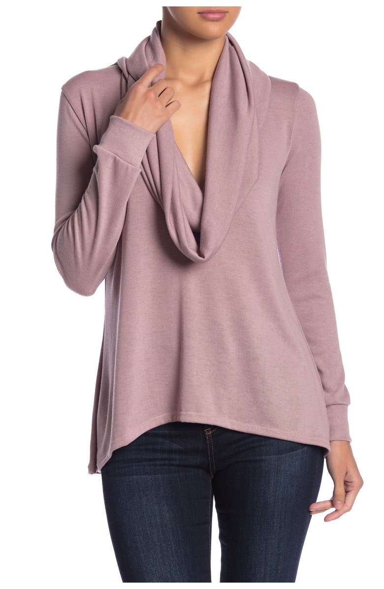GO COUTURE Cowl Neck High/Low Tunic Sweater, Main, color, Pink
