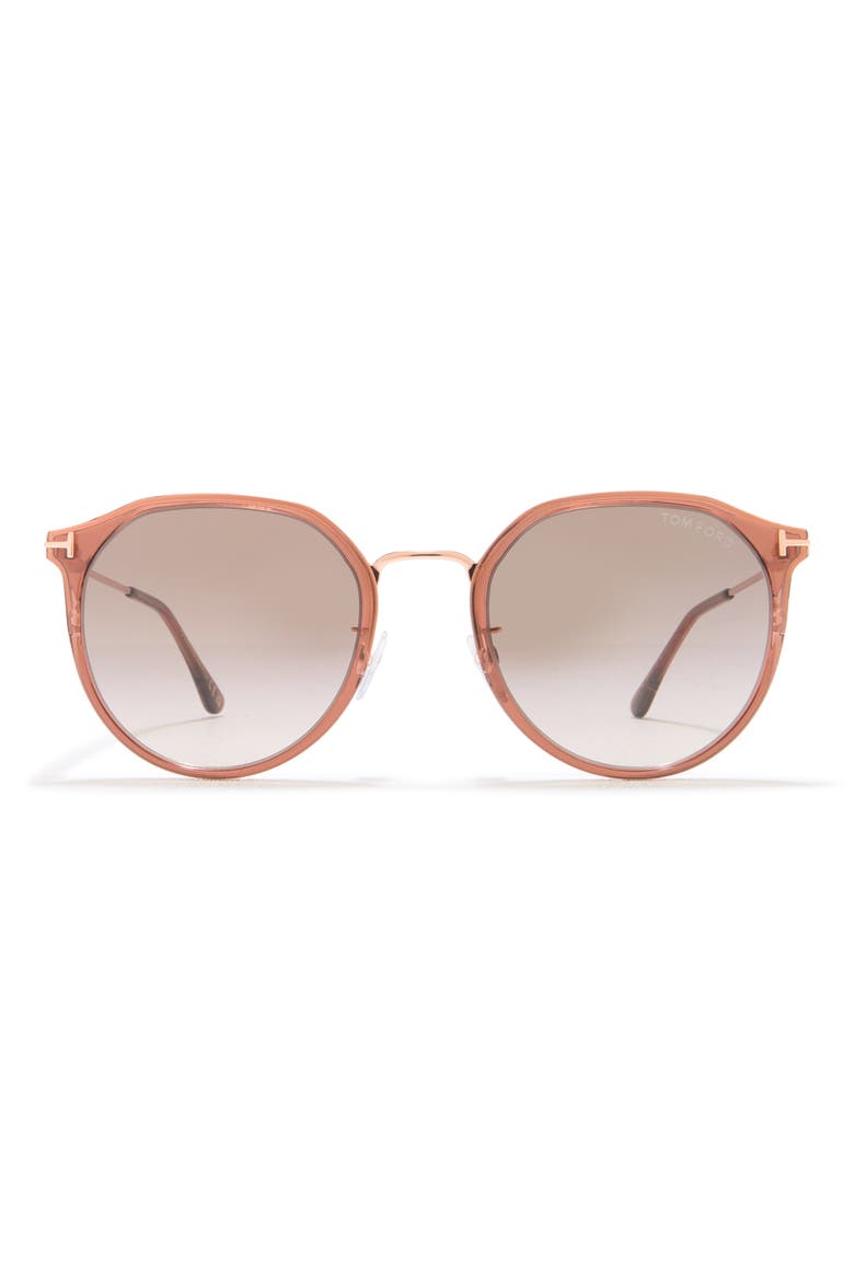 55mm Gradient Round Sunglasses, Main, color, SHINY DARK BROWN / BROWN