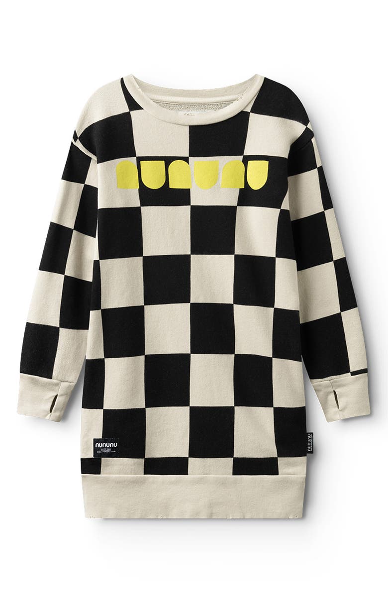 Nununu Kids' Checkmate Long Sleeve Sweatshirt Dress, Main, color, 