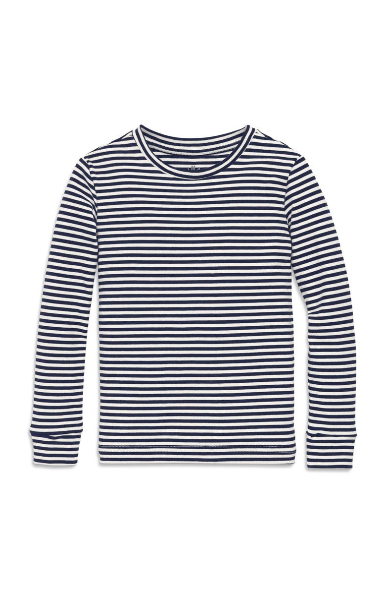 Primary Kids Organic Long Sleeve Pj Top In Stripe, Main, color, Navy Ivory Stripe