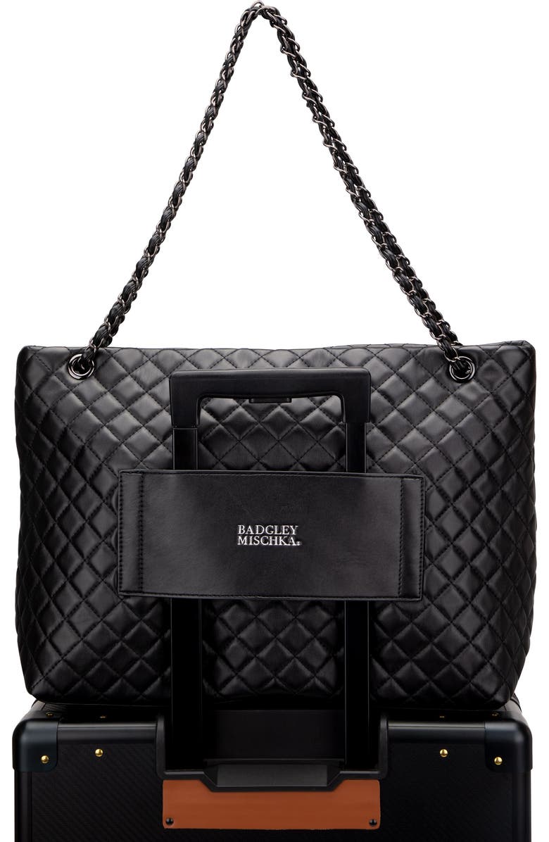 BADGLEY MISCHKA Diana Quilted Vegan Leather Weekender Duffel Bag, Alternate, color, Black
