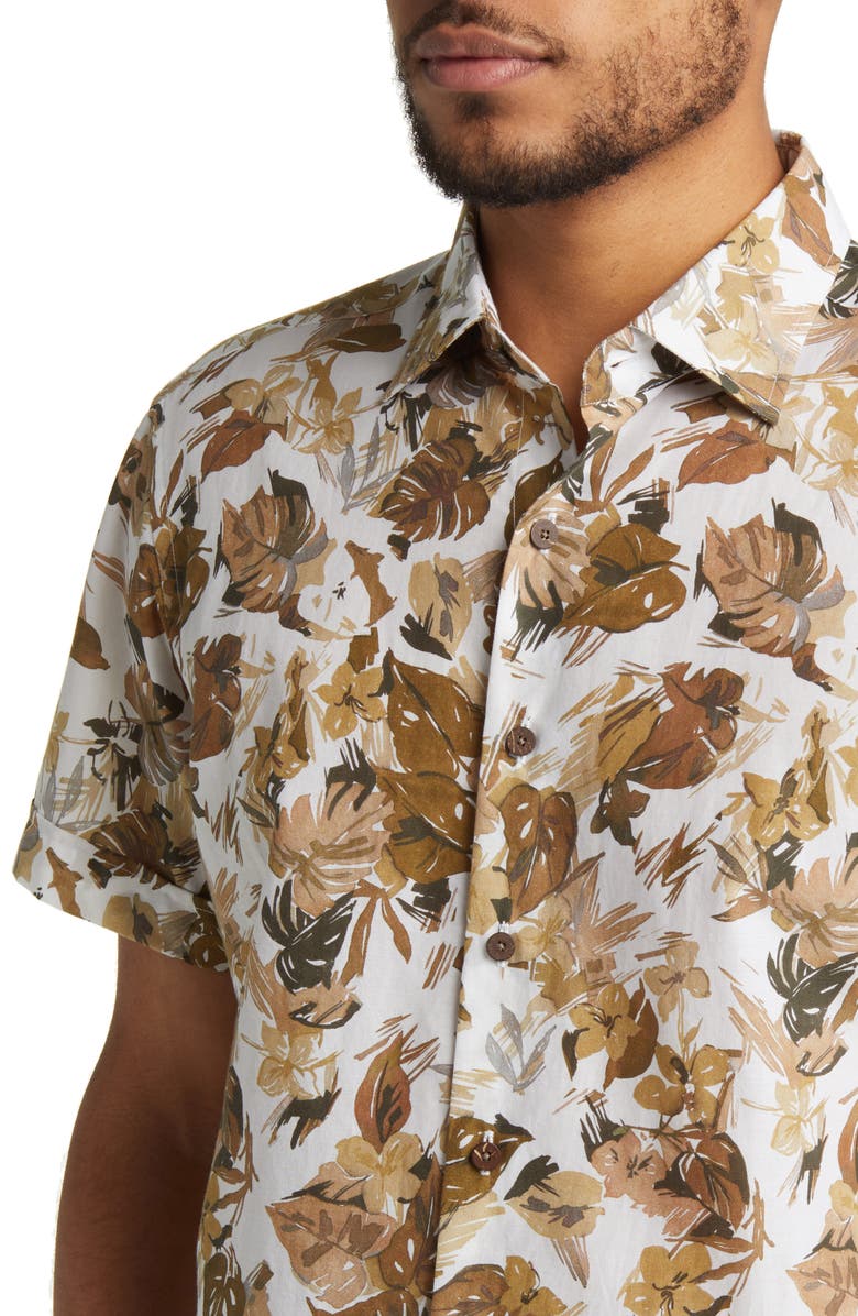 Rodd & Gunn Upper Charlton Floral Short Sleeve Button-Up Shirt, Alternate, color, Khaki