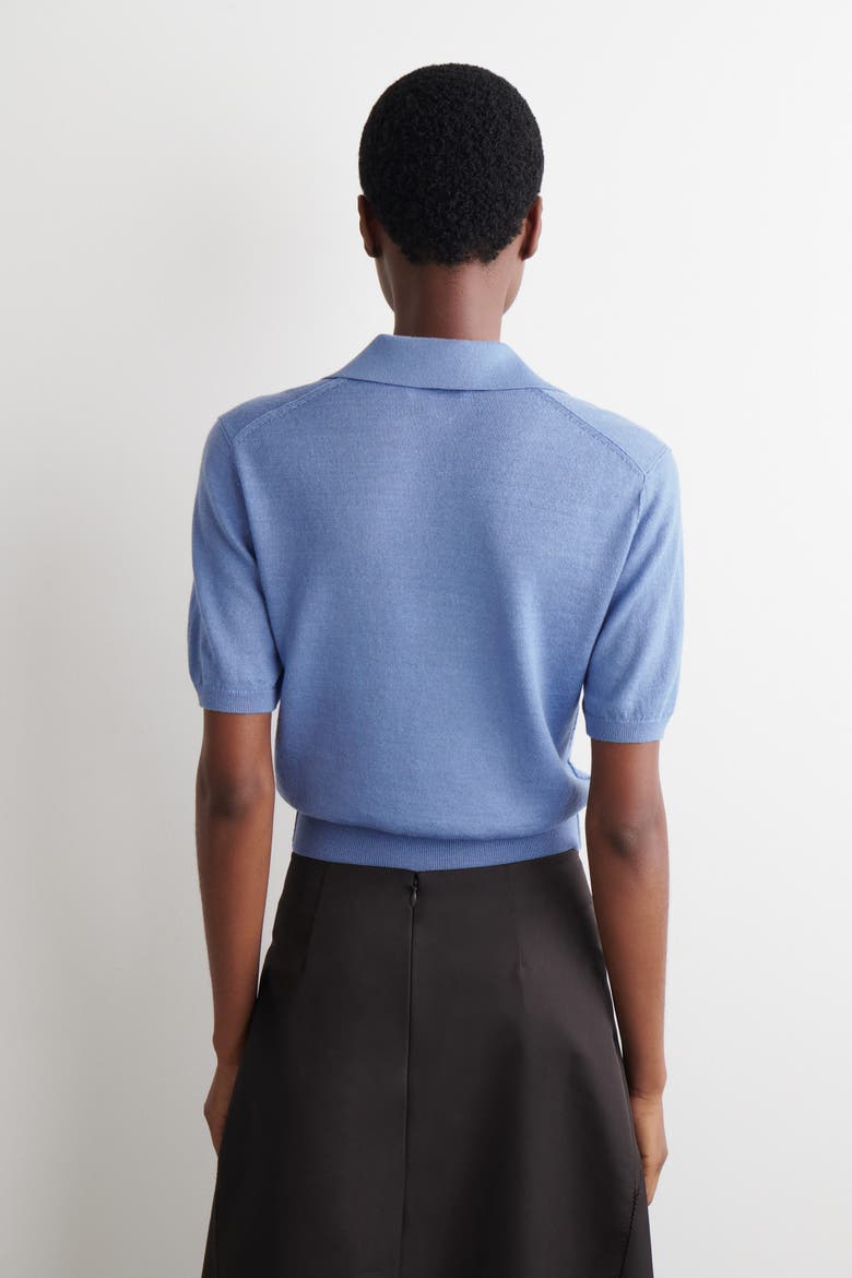 Knitted Linen-Merino Polo Shirt, Alternate, color, BLUE