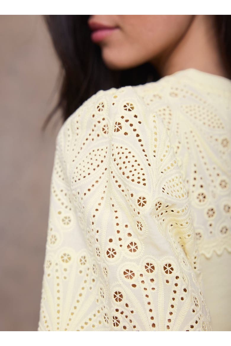 Cotton Blend Broderie Sweatshirt, Alternate, color, Yellow