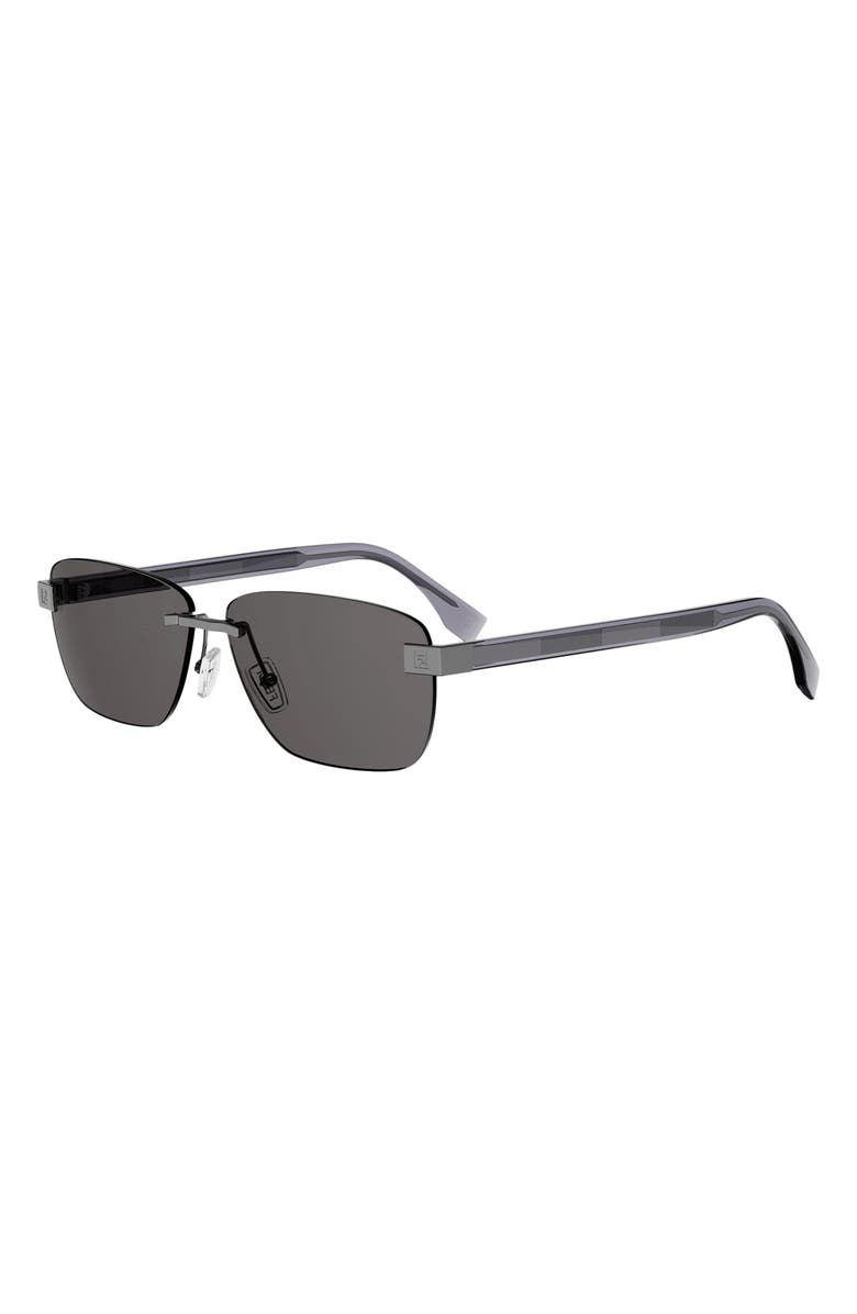 Fendi Sky 61mm Rectangular Sunglasses, Alternate, color, Shiny Light Ruthenium / Smoke