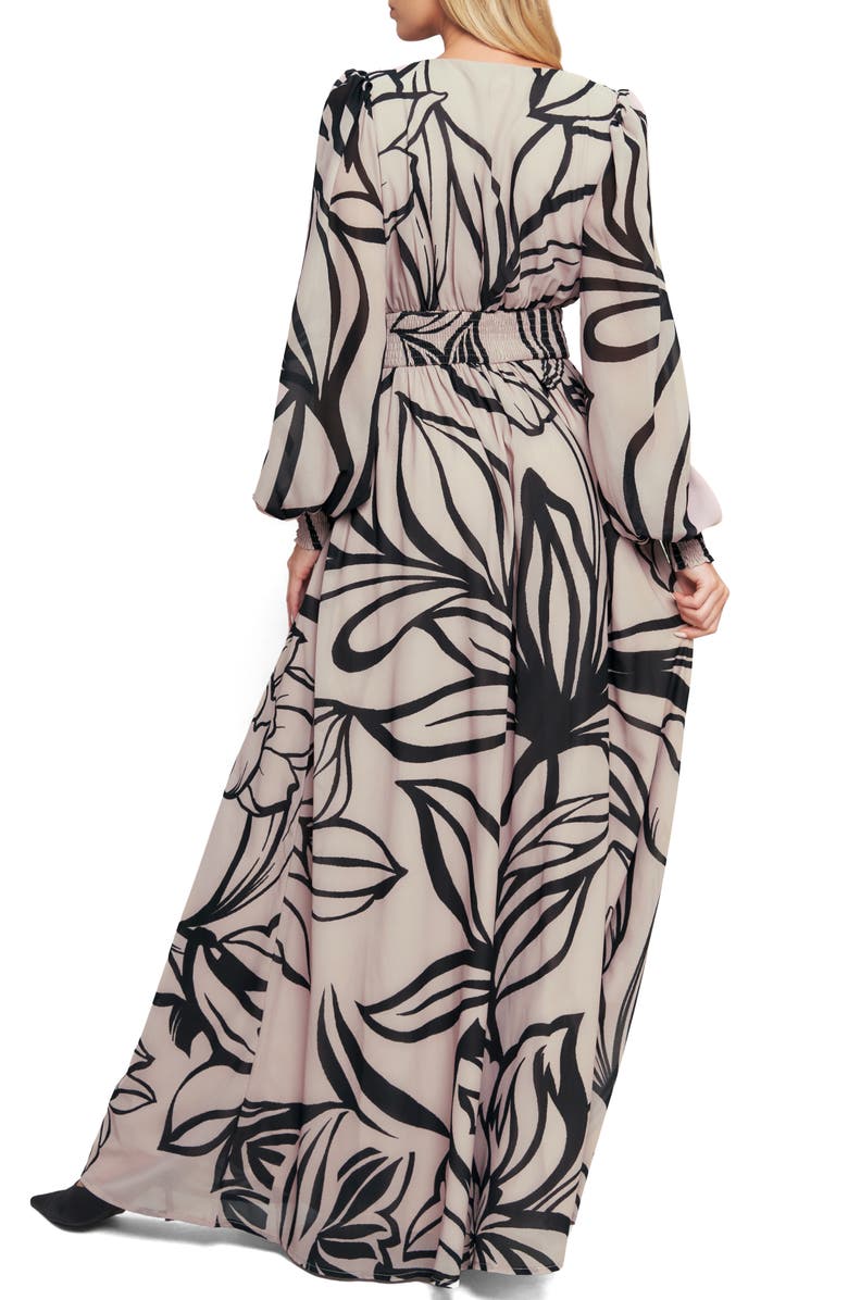 FLYING TOMATO Floral Long Sleeve Maxi Dress, Alternate, color, Taupe Black