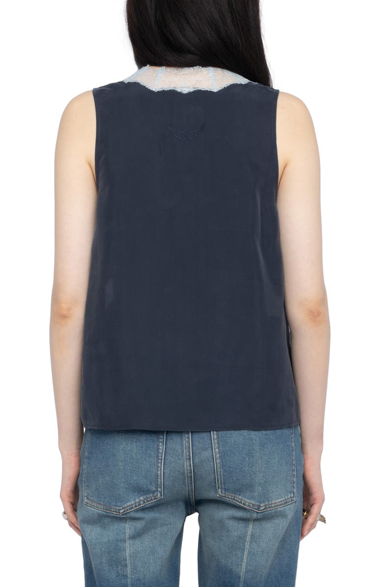 Zadig & Voltaire Tasao Silk Lace Top, Alternate, color, Encre