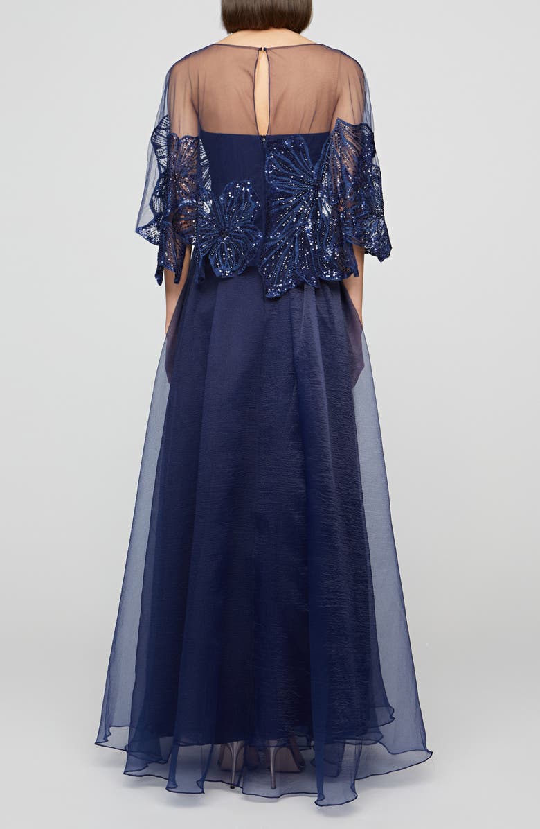 Theia Ginny Beaded Embroidered Capelet Gown, Alternate, color, 