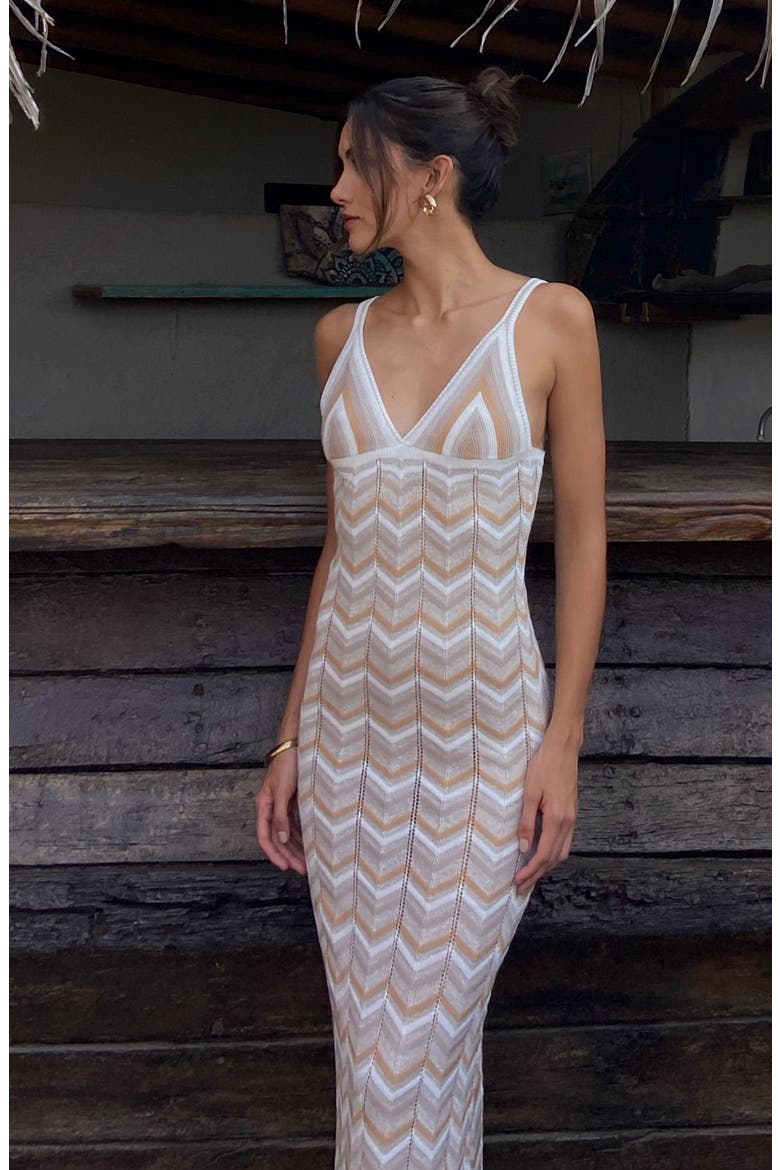 Alaia Stripe Cover-Up Maxi Sweater Dress, Alternate, color, BEIGE