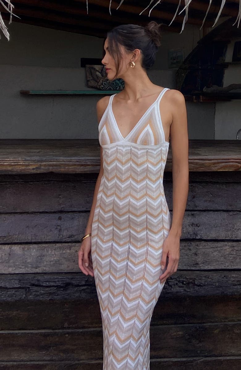 Capittana Alaia Stripe Cover-Up Maxi Sweater Dress, Alternate, color, Beige