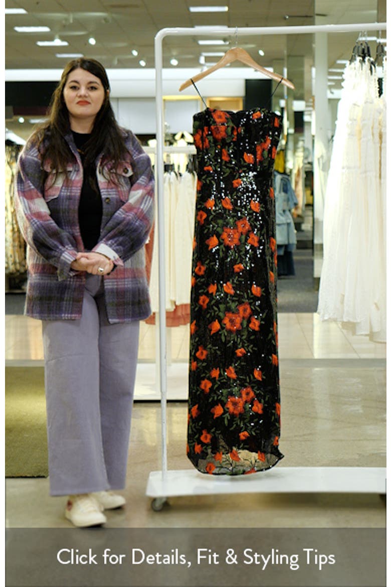 Daven Floral Print Sequin Strapless Gown video