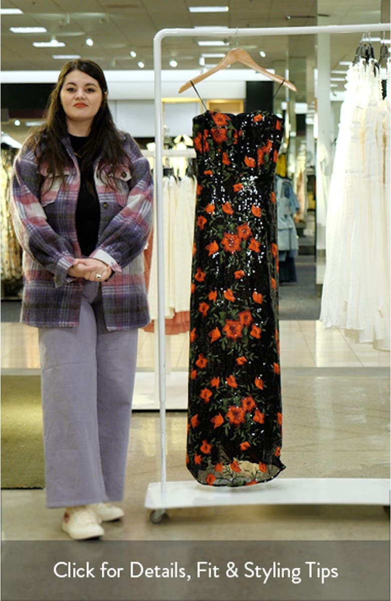 Daven Floral Print Sequin Strapless Gown, sales video thumbnail