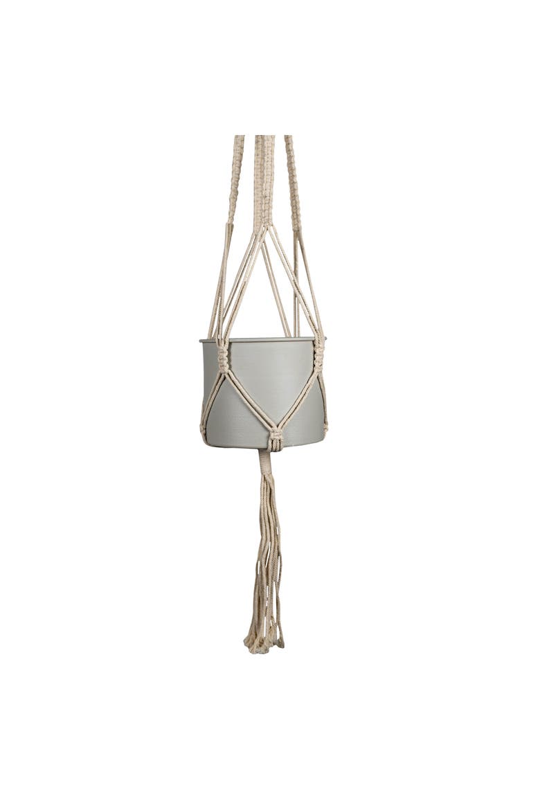 Hanging Cylinder Pot Gray Metal & Rope, Alternate, color, Gray