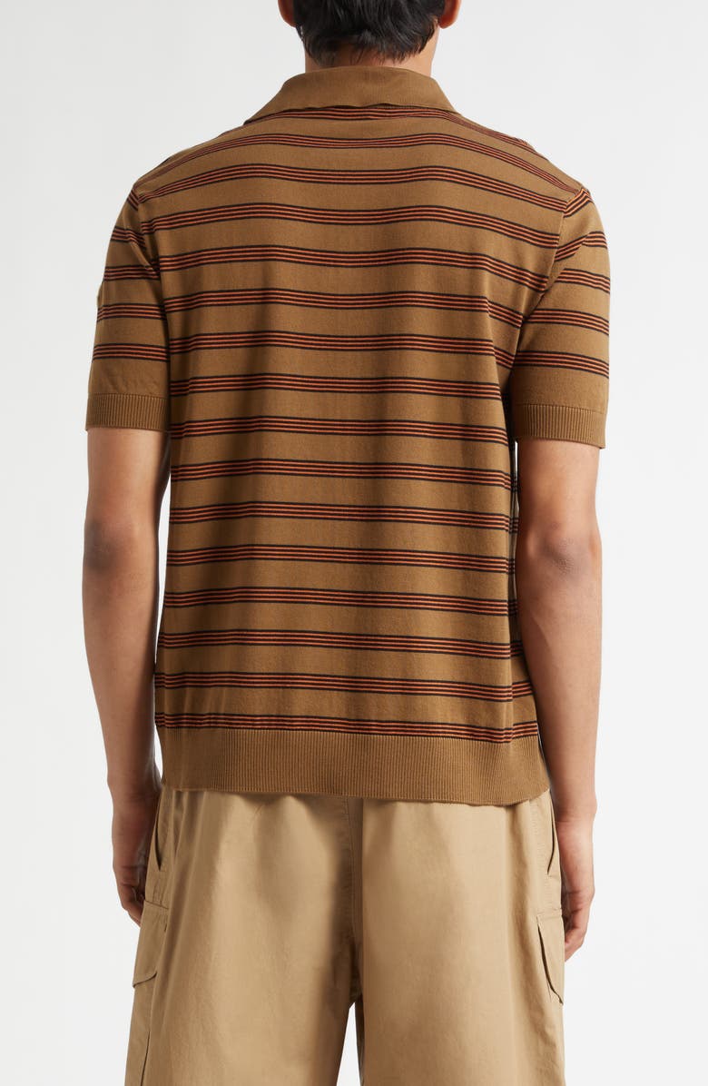 Moncler Stripe Logo Patch Polo, Alternate, color, Brown