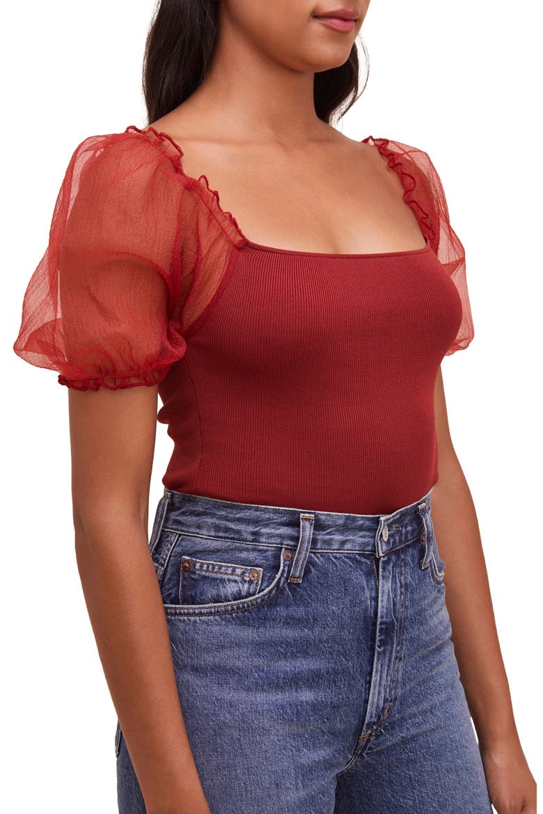 Puff Sleeve Bodysuit, Alternate, color, WINE
