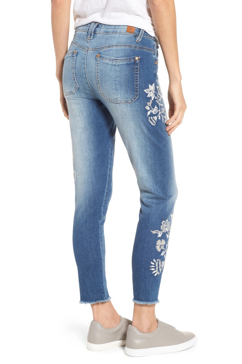 Embroidered Frayed Hem Ankle Jeans (Nordstrom Exclusive), Alternate, color, LIGHT BLUE / WHITE