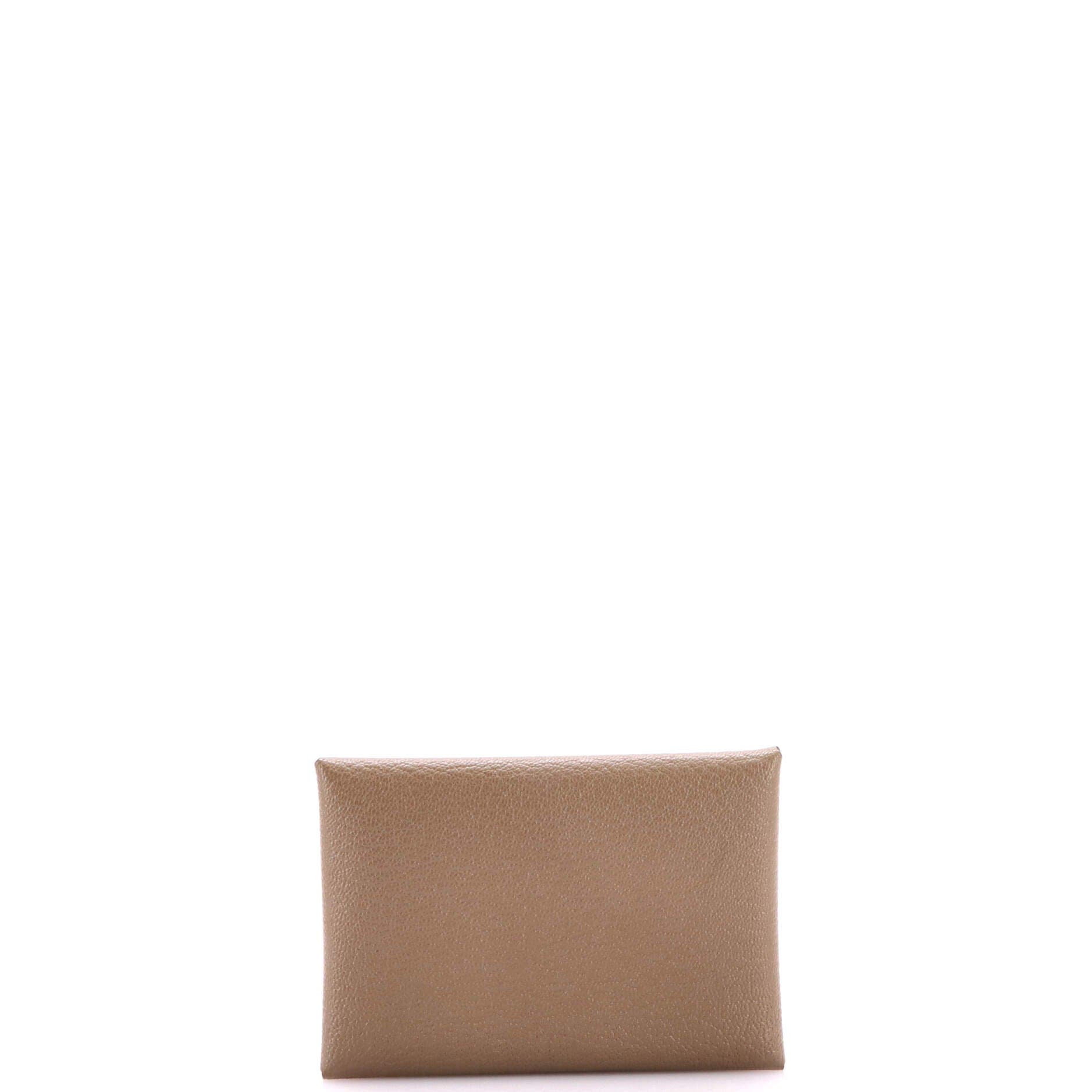 Pre-Owned Hermes Calvi Duo Card Holder Chevre Mysore, Alternate, color, Etoupe