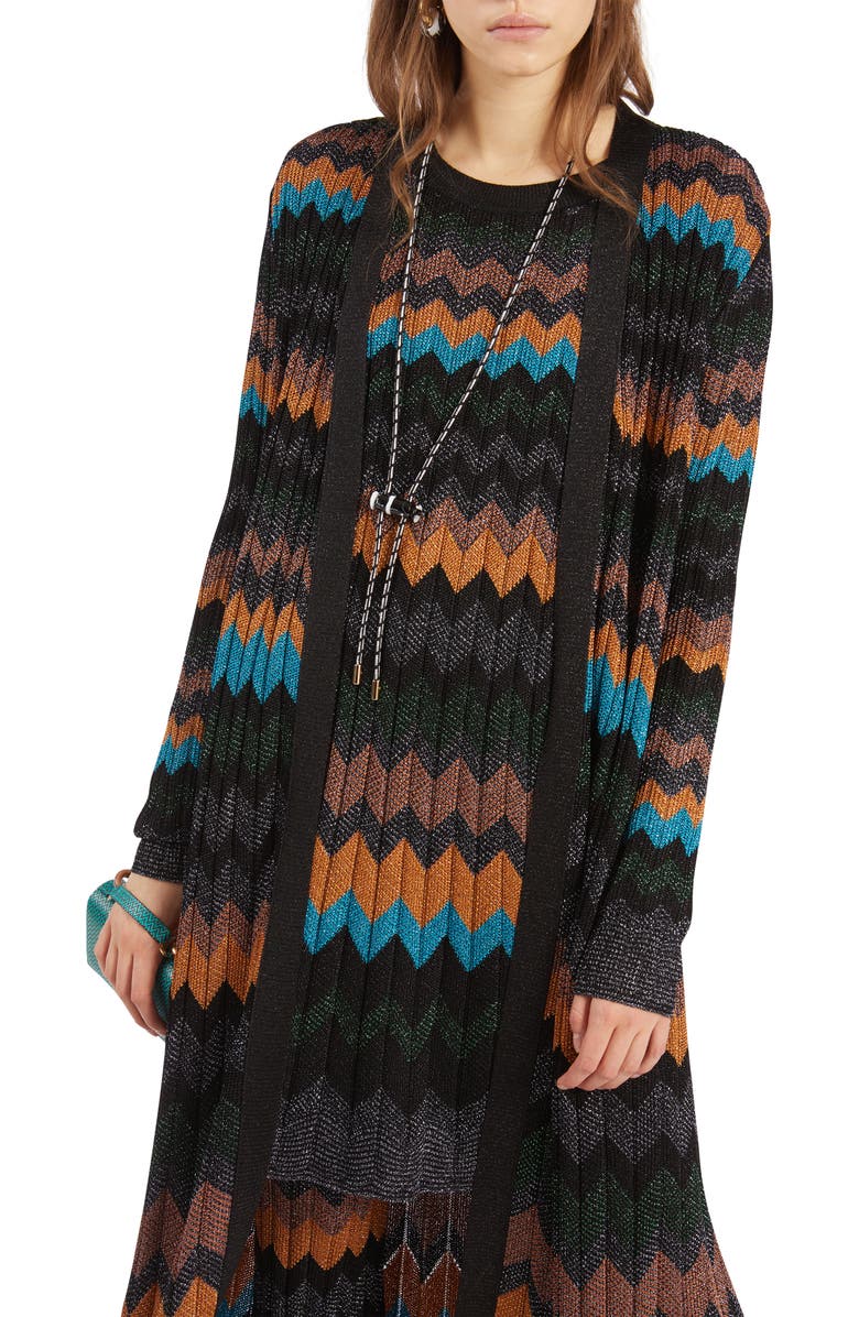 Missoni Zigzag Metallic Knit Longline Cardigan, Main, color, 