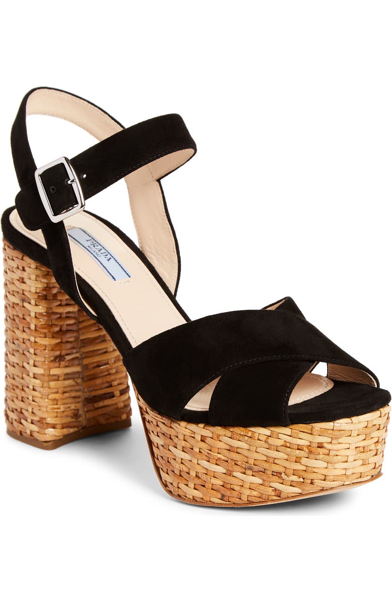 Prada Wicker Platform Sandal, Main, color,