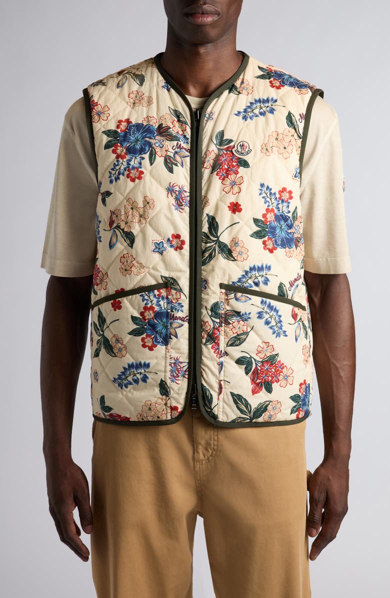 Moncler Franqui Reversible Vest, Main, color, Cream Floral