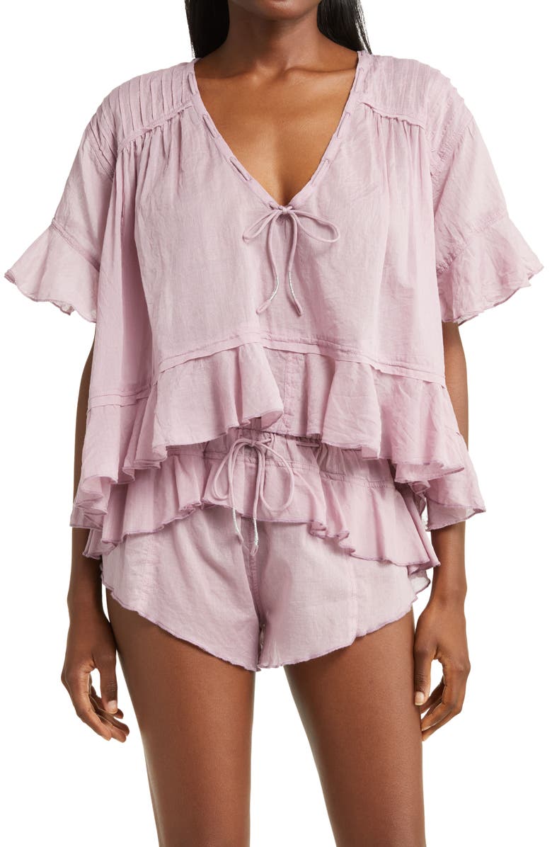 Free People Daydreamer Ruffle Semisheer Cotton Pajamas, Main, color,