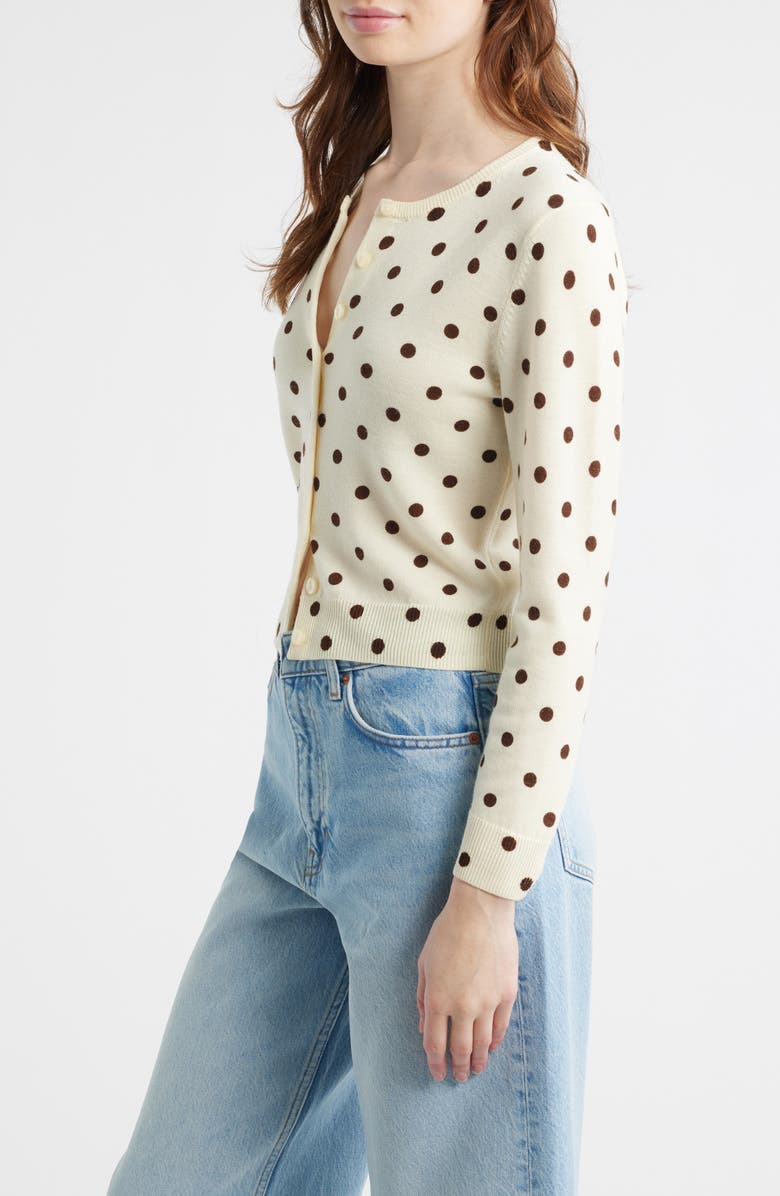 Reformation Bernadette Polka Dot Wool Cardigan, Alternate, color, Brownie Dot