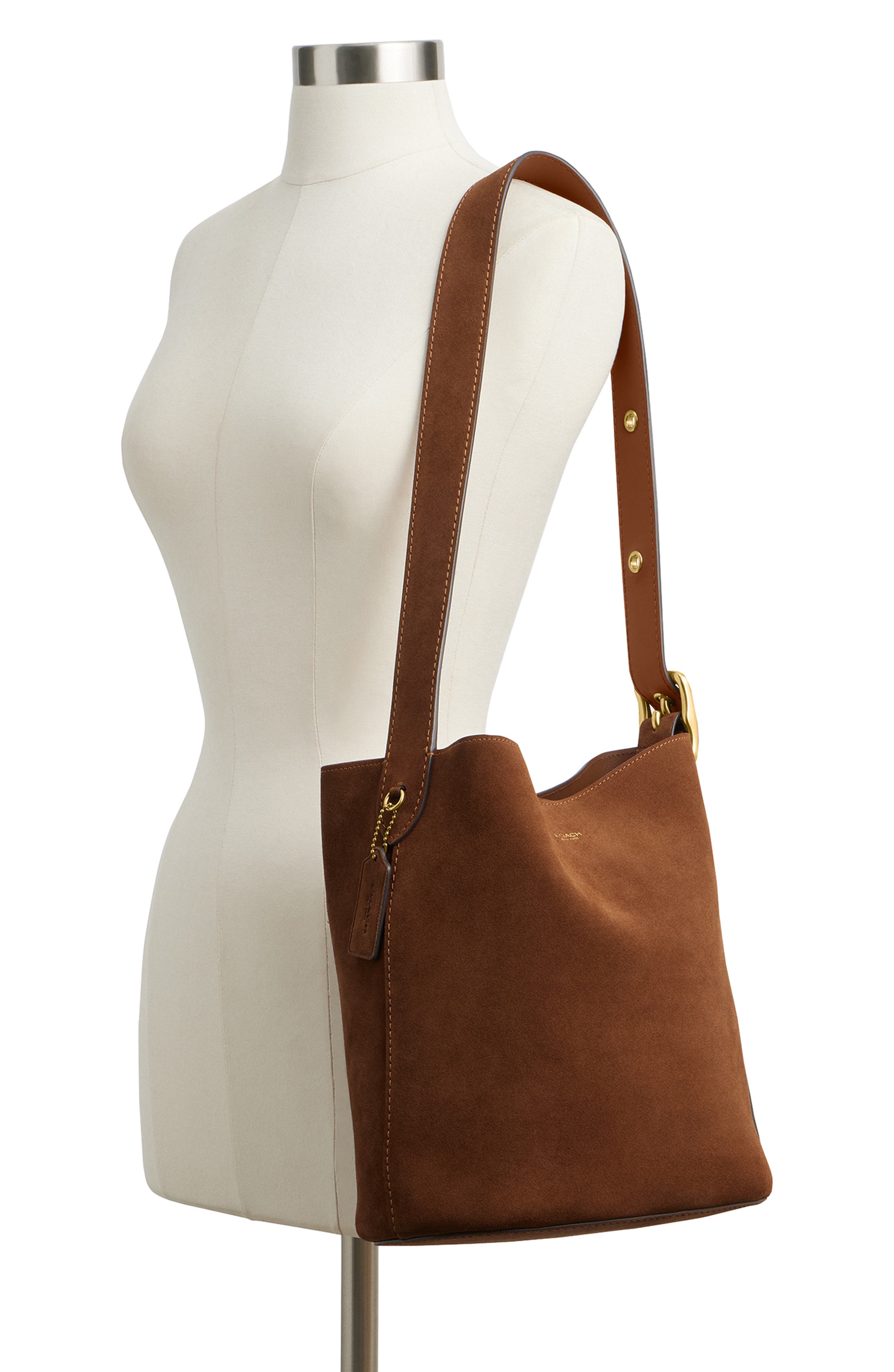 COACH Bleecker Suede Shoulder Bag, Alternate, color, Warm Brown