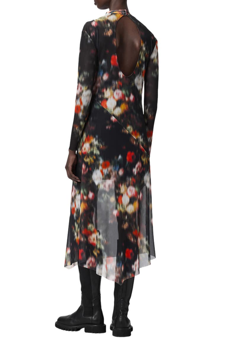 Gracie Floral Mesh Long Sleeve Midi Dress, Alternate, color, HAZED BLACK