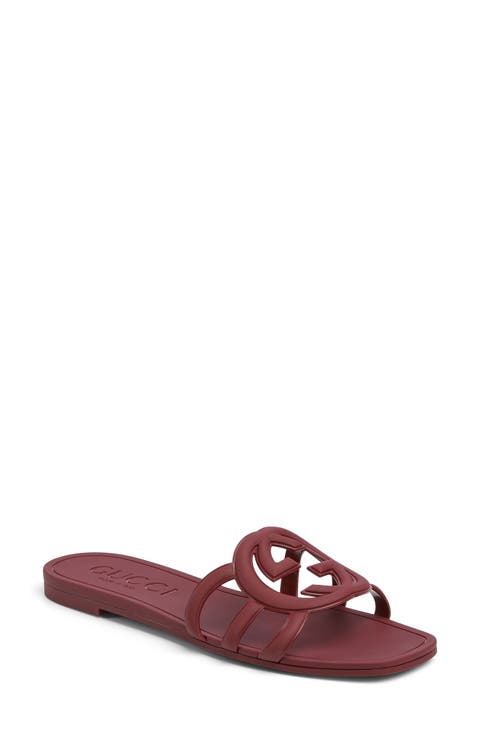 【24AW NEW】GUCCI_woman / スリングバック サンダル / Burgundy Women's thong sandal with Horsebit in Rosso Ancora rubber