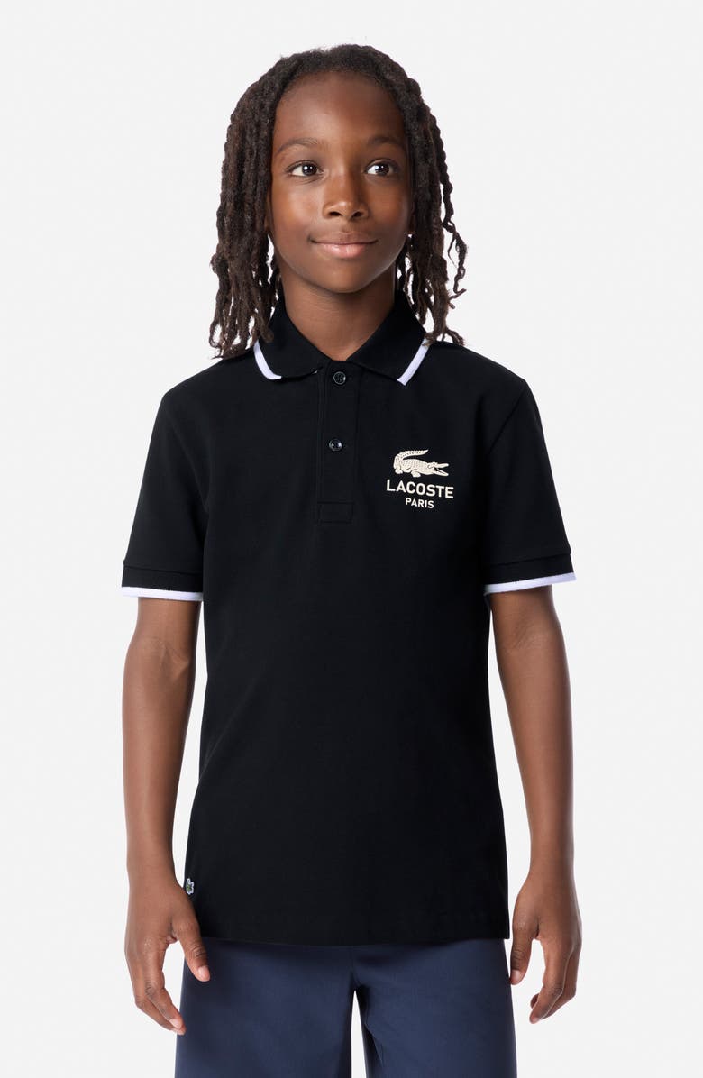 Lacoste Kids' Stretch Organic Cotton Piqué Polo, Alternate, color, Noir
