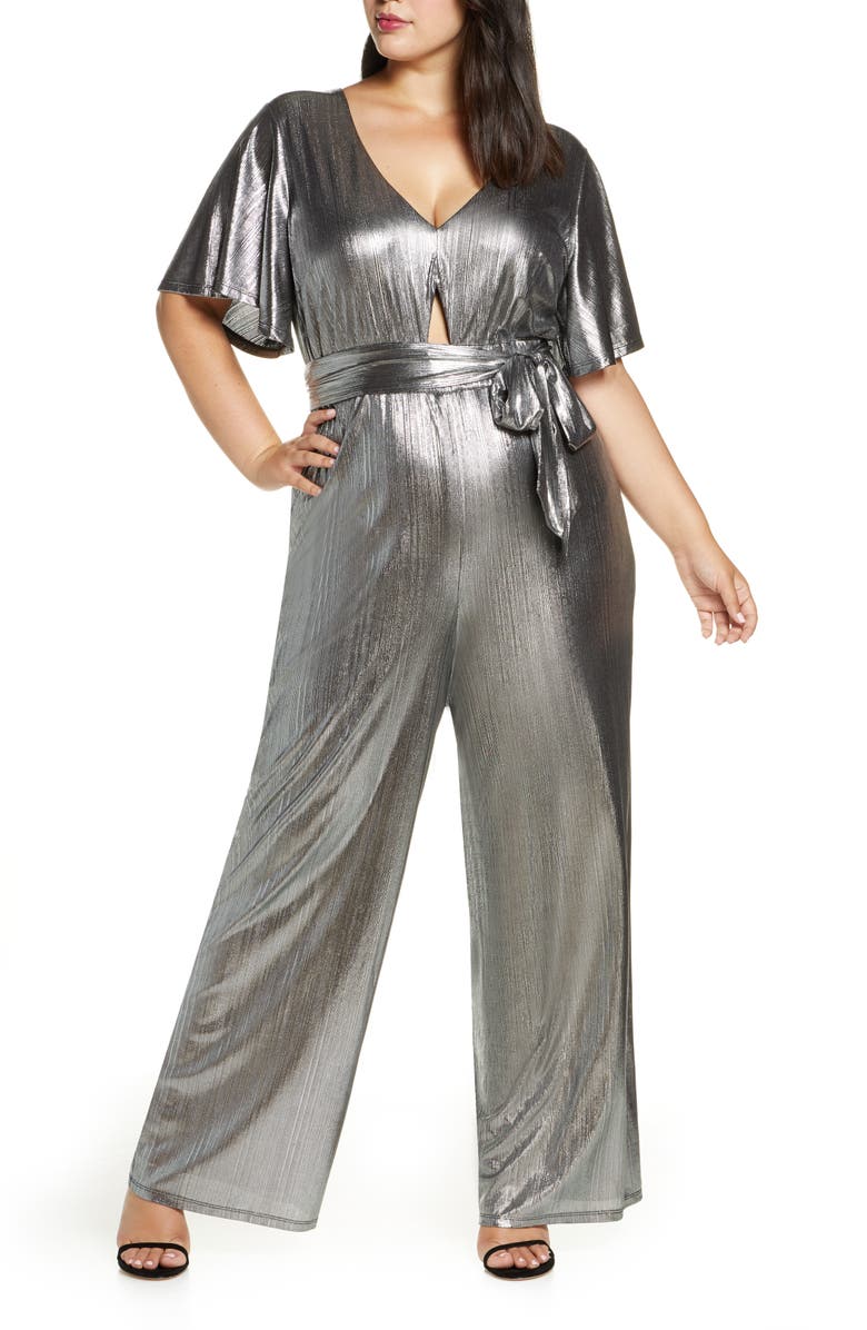 ELOQUII R29 x ELOQUII Wide Leg Metallic Jumpsuit, Main, color,